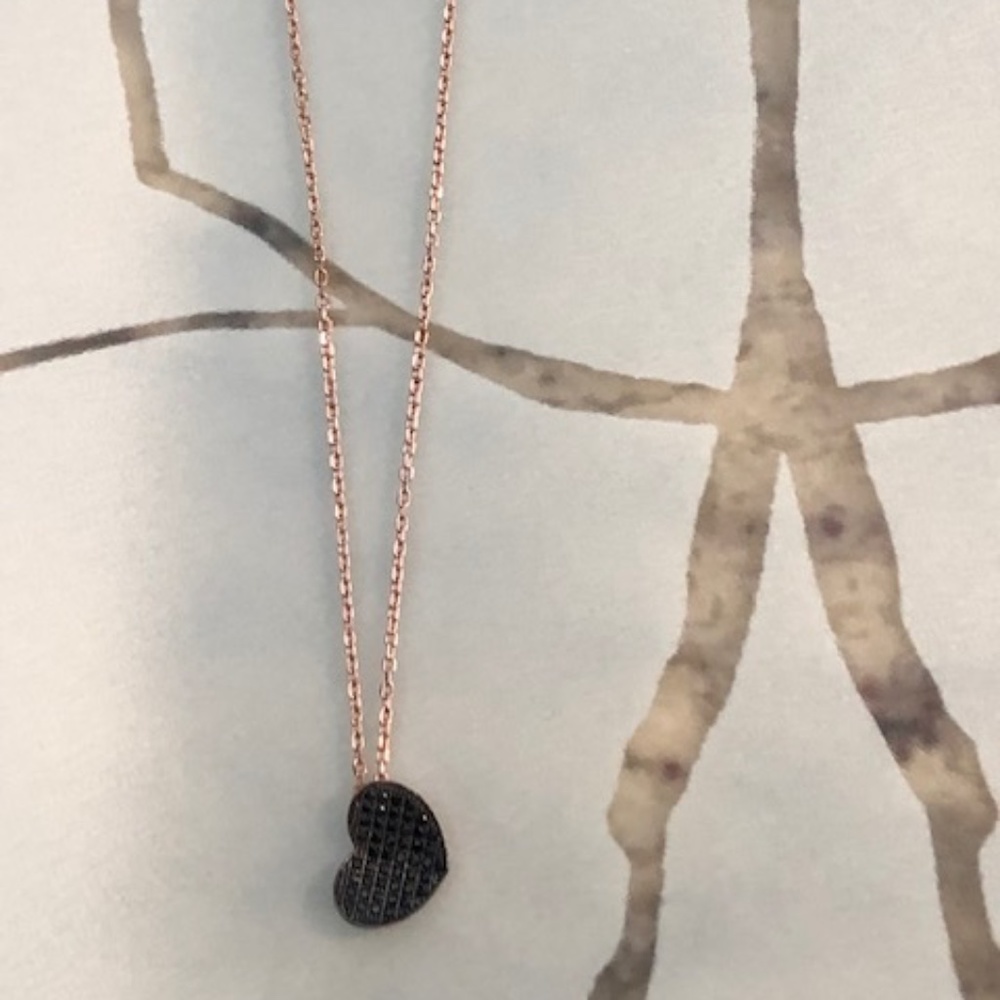 Rose Gold/Black Quartz Floating Heart Pendant Necklace
